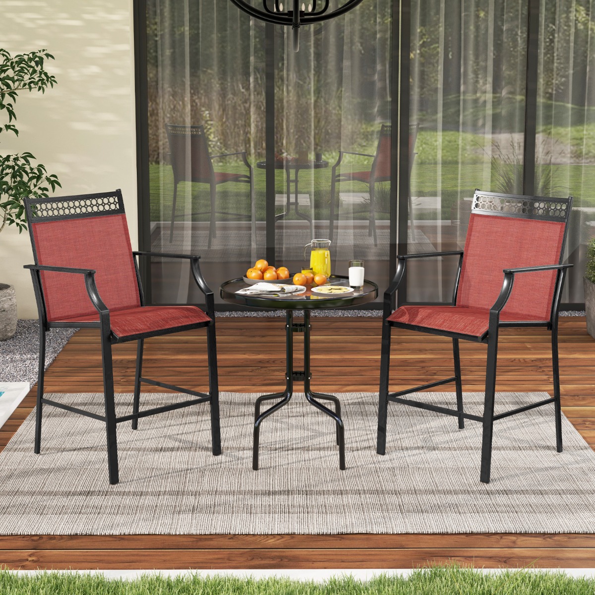 2er Set Gartenstühle mit Schnell trocknendem Stoff Hohe Terrassenstühle Balkonstühle-Rot 2er Set Gartenstühle mit Schnell trocknendem Stoff Hohe Terrassenstühle Balkonstühle-Rot von Costway
