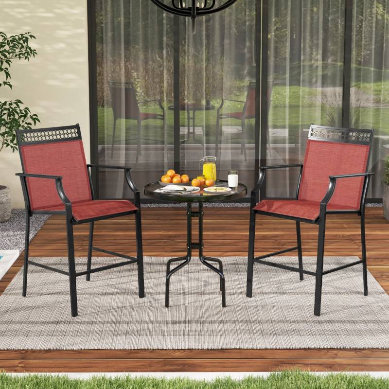 2er Set Gartenstühle mit Schnell trocknendem Stoff Hohe Terrassenstühle Balkonstühle-Rot von Costway
