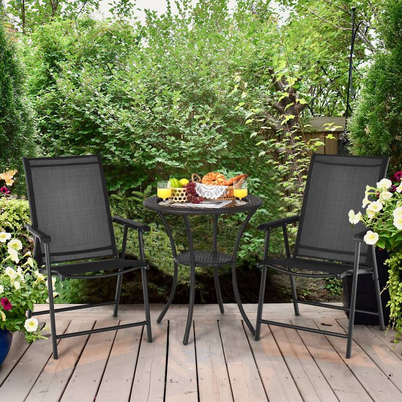 2er Set Gartenstühle mit Wetterfestem Stoff Hochlehner Klappstühle Balkonstühle Schwarz von Costway