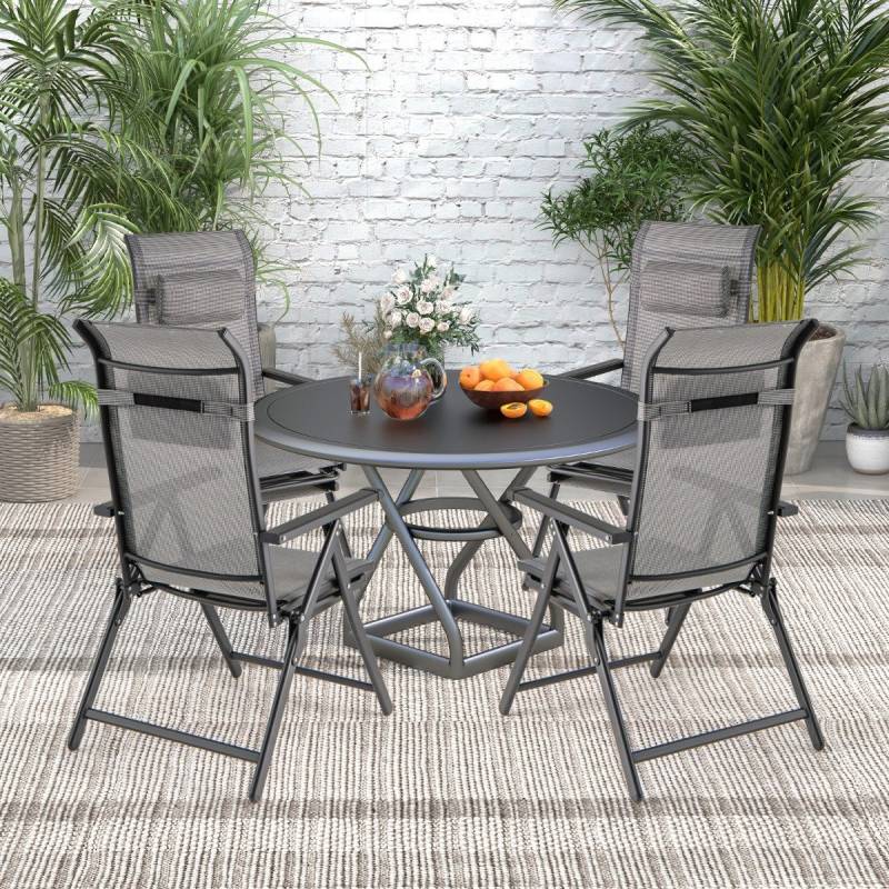 2er Set Gartenstühle mit ausziehbarer Fußstütze Hochlehner Klappstühle mit 10-fach verstellbarer Rückenlehne von Costway