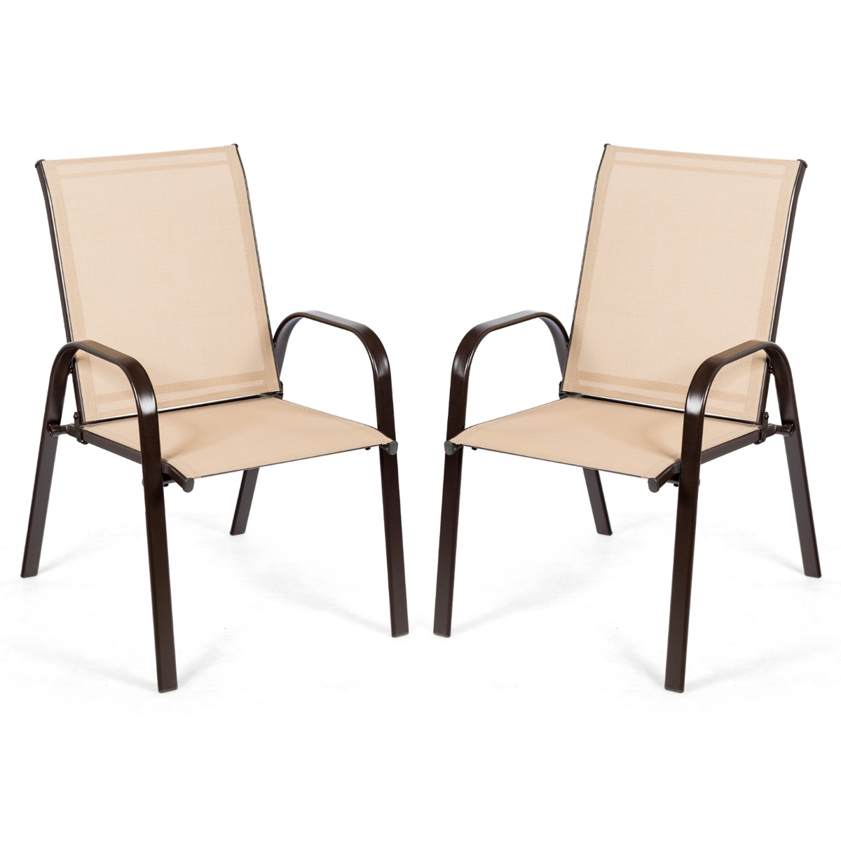 2er Set Gartenstühle mit gebogenen Armlehnen & verstärktem Metallrahmen Outdoor Bistrostühle Beige 2er Set Gartenstühle mit gebogenen Armlehnen & verstärktem Metallrahmen Outdoor Bistrostühle Beige von Costway