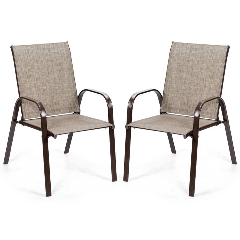 2er Set Gartenstühle mit gebogenen Armlehnen & verstärktem Metallrahmen Outdoor Bistrostühle Grau von Costway