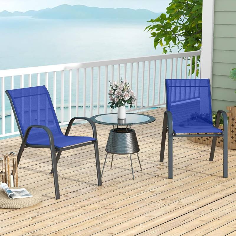 2er Set Gartenstühle stapelbar Stapelstühle aus Textilene und Metallgestell 56 x 70 x 84 cm Blau von Costway