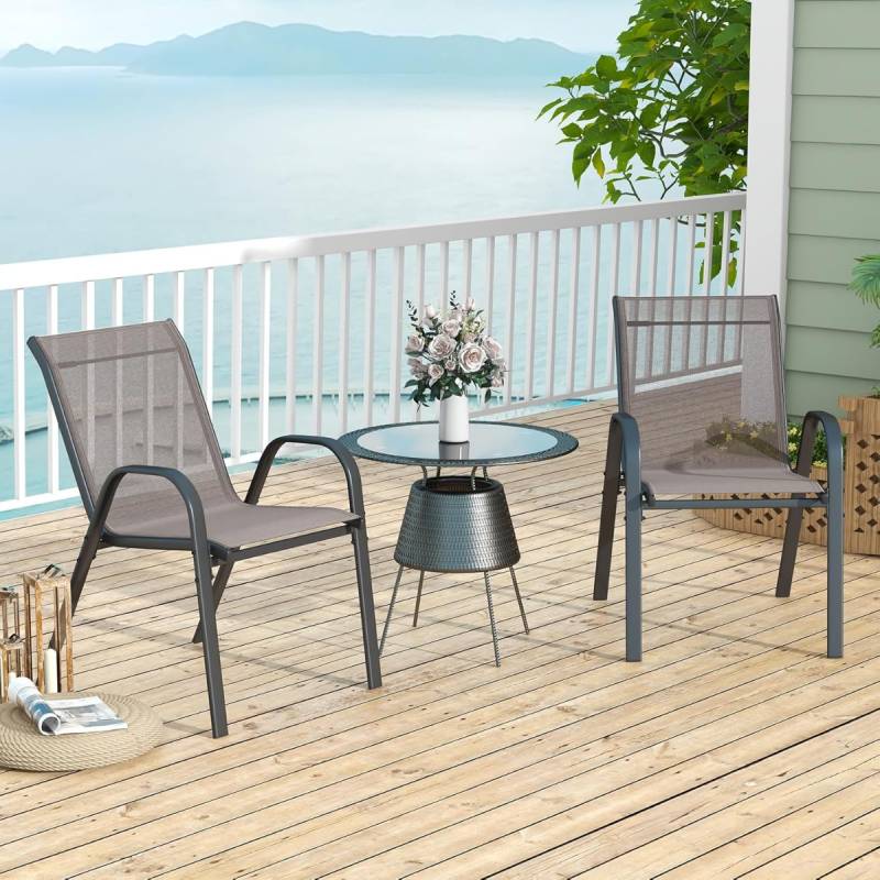 2er Set Gartenstühle stapelbar Stapelstühle aus Textilene und Metallgestell 56 x 70 x 84 cm-Grau von Costway