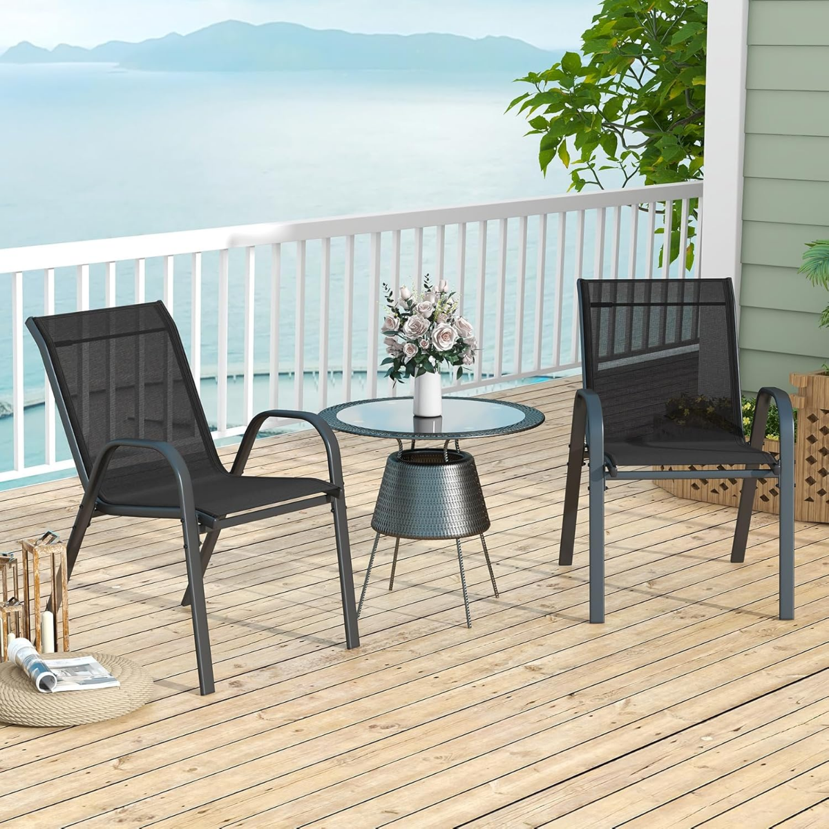 2er Set Gartenstühle stapelbar Stapelstühle aus Textilene und Metallgestell 56 x 70 x 84 cm Schwarz 2er Set Gartenstühle stapelbar Stapelstühle aus Textilene und Metallgestell 56 x 70 x 84 cm Schwarz von Costway