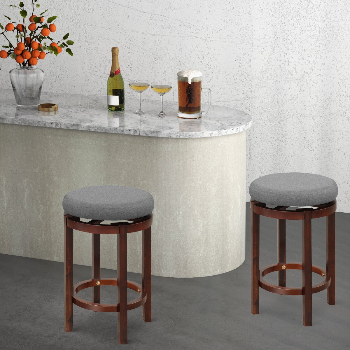 2er-Set Hocker in Thekenhöhe 66 cm Hohe Drehbare Barhocker 42 x 42 x 66 cm Grau und Braun von Costway