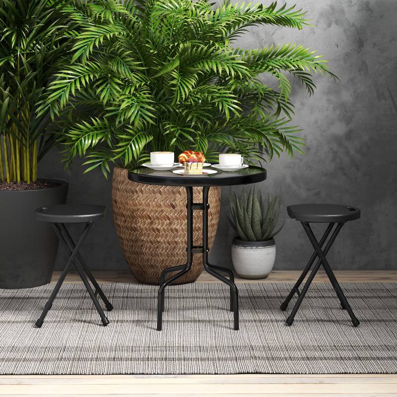 2er Set Klapphocker klappbarer Hocker mit Tragegriff, 150 kg Tragkraft für Küche Garten Schwarz von Costway
