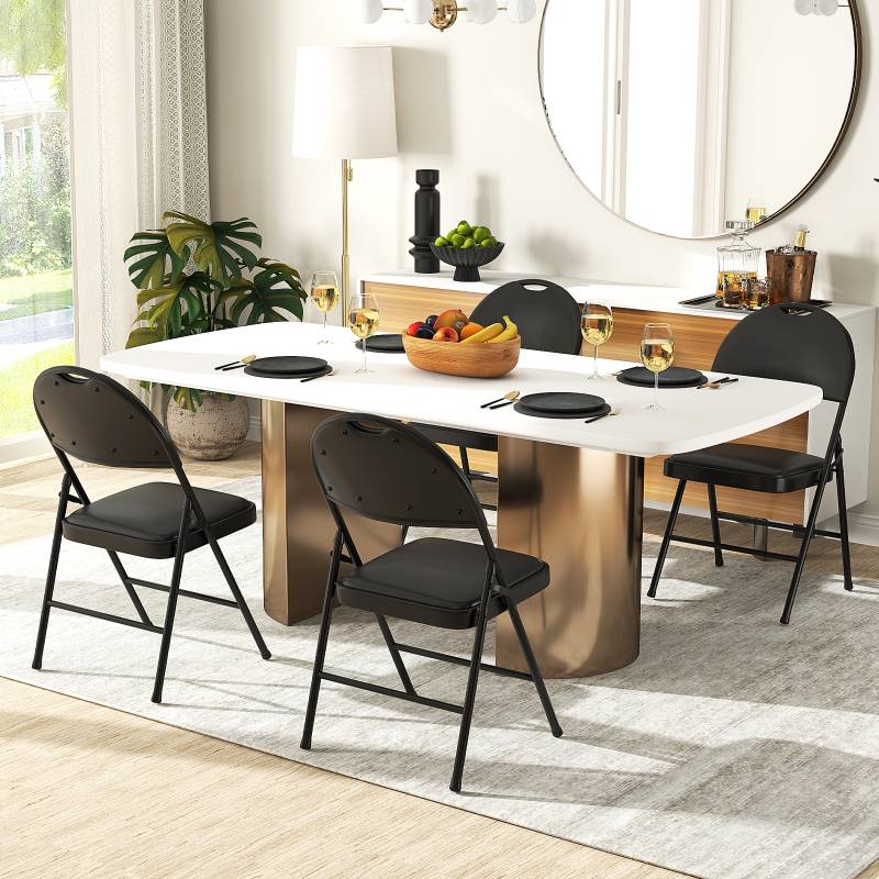 2er Set Klappstühle mit Metallrahmen Gepolsterter Gartenstuhl Kunstleder Klappbarer Campingstuhl von Costway