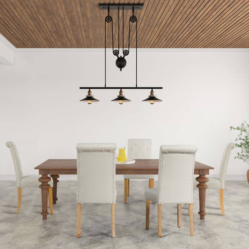 2er-Set Knopfgetuftete Esszimmerstühle gepolsterte Stoffstühle mit Gummibaumholzbeinen Beige von Costway