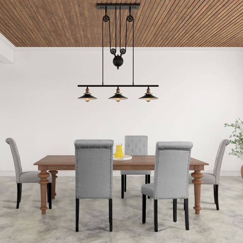 2er-Set Knopfgetuftete Esszimmerstühle gepolsterte Stoffstühle mit Gummibaumholzbeinen Grau von Costway