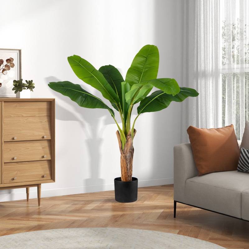 2er Set Kunstpflanze Tropische Palme 107 cm Künstliche Paradiesvogel Pflanze Grün von Costway