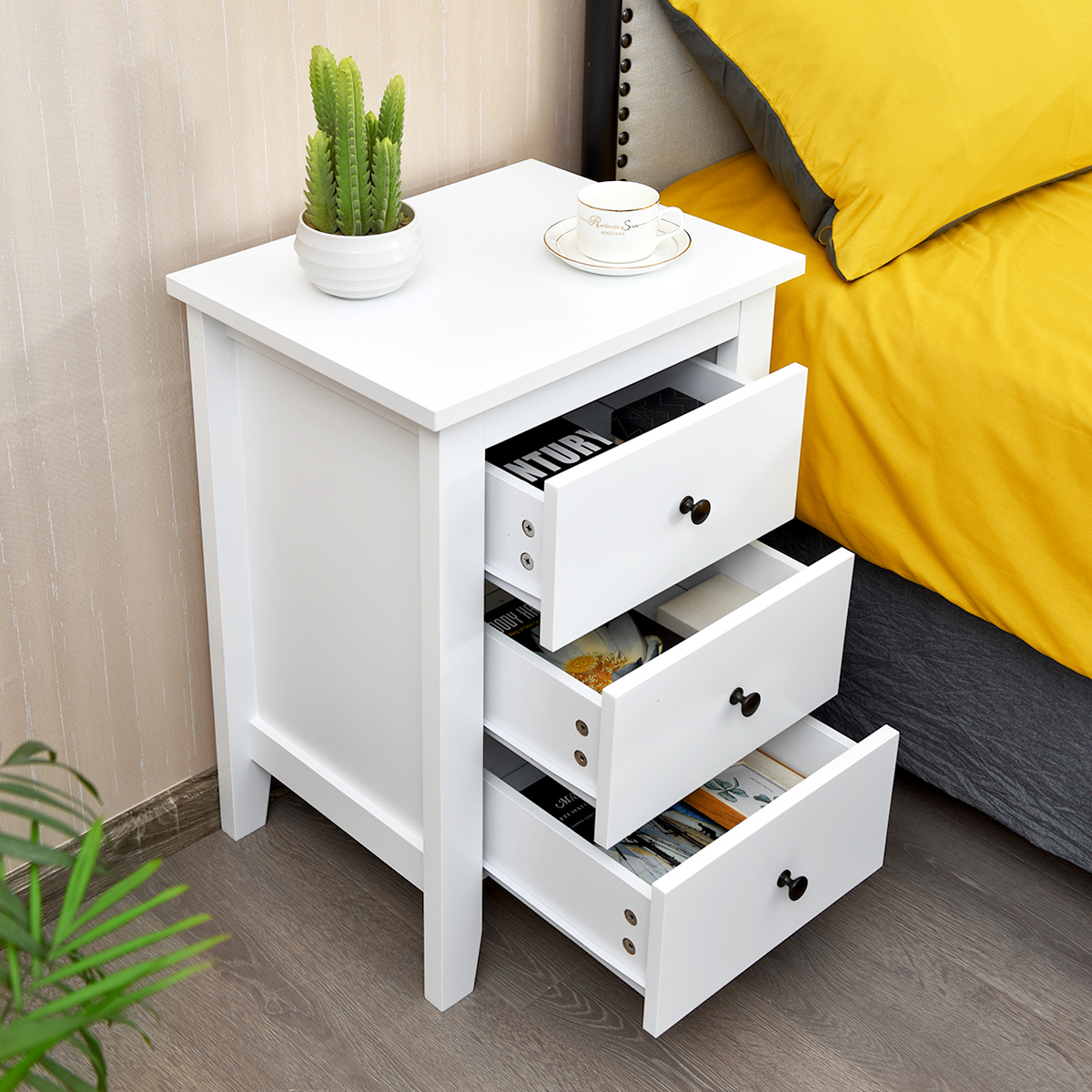 2er Set Nachttisch mit 3 Schubladen Nachtschrank für Boxspringbett 46 x 37 x 65 cm Weiß 2er Set Nachttisch mit 3 Schubladen Nachtschrank für Boxspringbett 46 x 37 x 65 cm Weiß von Costway