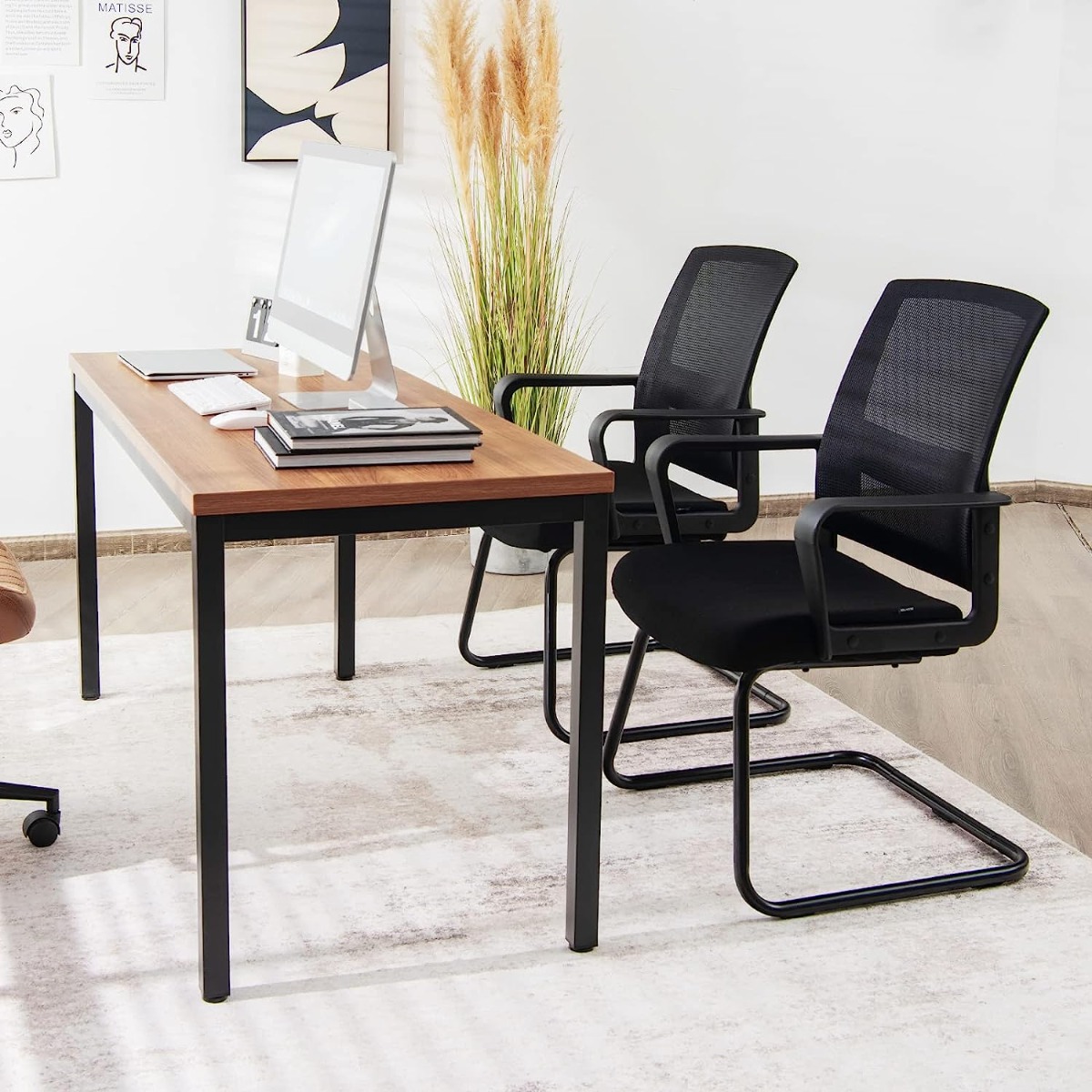 2er Set Netz Bürostuhl mit Rückenlehne bis 136kg belastbar 60 x 54,5 x 94 cm Schwarz von Costway