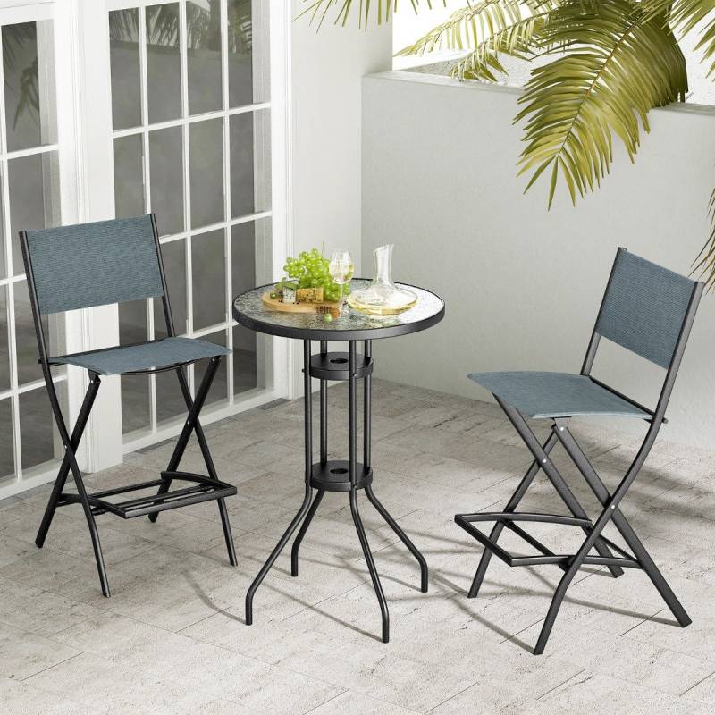 2er Set Outdoor Barhocker klappbare Barstühle mit Rückenlehne und Fußstütze Blau von Costway