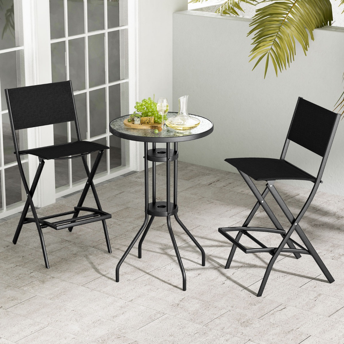 2er Set Outdoor Barhocker klappbare Barstühle mit Rückenlehne und Fußstütze Schwarz 2er Set Outdoor Barhocker klappbare Barstühle mit Rückenlehne und Fußstütze Schwarz von Costway