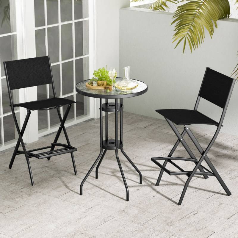 2er Set Outdoor Barhocker klappbare Barstühle mit Rückenlehne und Fußstütze Schwarz von Costway