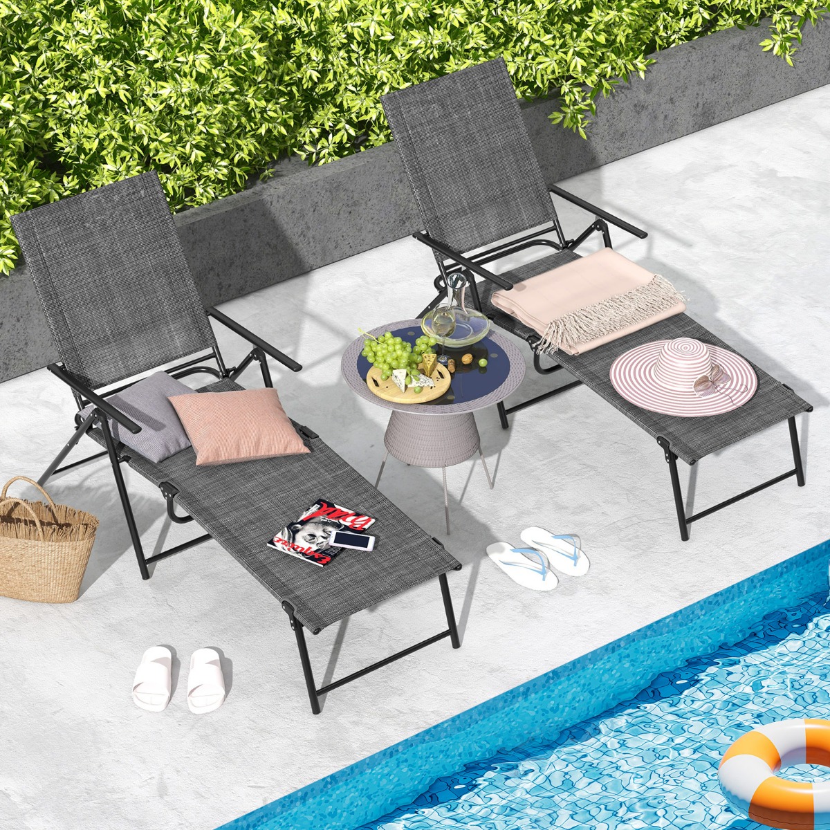 2er Set Sonnenliege klappbar Gartenliege mit Verstellbarer Rückenlehne Grau 155–189 x 64 x 65–102 cm 2er Set Sonnenliege klappbar Gartenliege mit Verstellbarer Rückenlehne Grau 155–189 x 64 x 65–102 cm von Costway