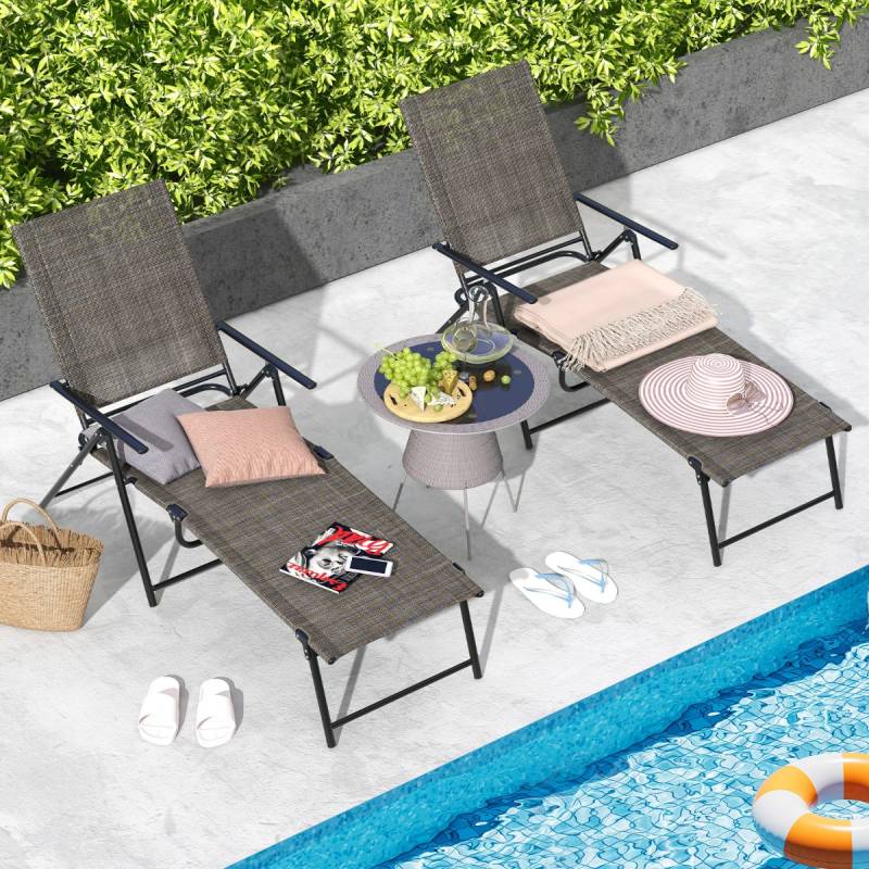 2er Set Sonnenliege klappbar Gartenliege mit verstellbarer Rückenlehne Braun von Costway