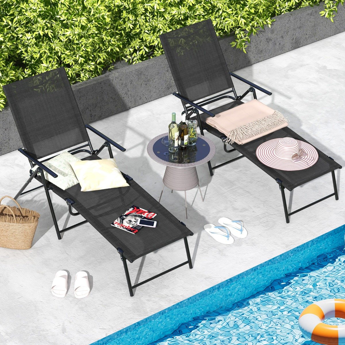2er Set Sonnenliege klappbar Gartenliege mit verstellbarer Rückenlehne Schwarz 2er Set Sonnenliege klappbar Gartenliege mit verstellbarer Rückenlehne Schwarz von Costway