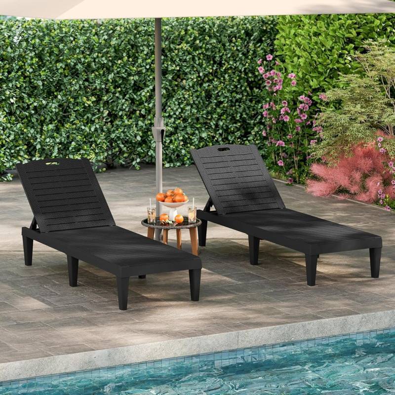 2er Set Sonnenliege mit Verstellbarer Rückenlehne Kunststoff Wetterfeste Gartenliege Schwarz von Costway