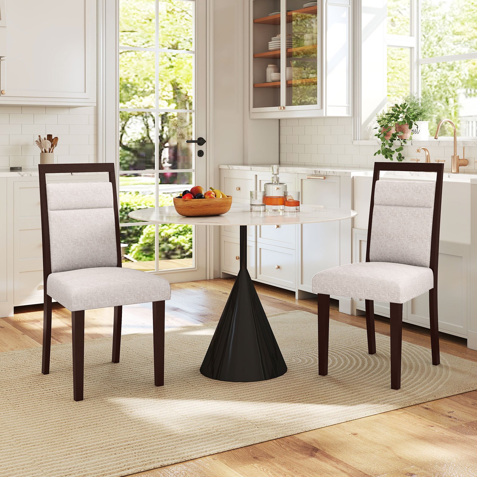 2er-Set gepolstertes Esszimmerstühle Küchenstuhl mit gepolstertem Sitz & neigbarer Rückenlehne Beige von Costway