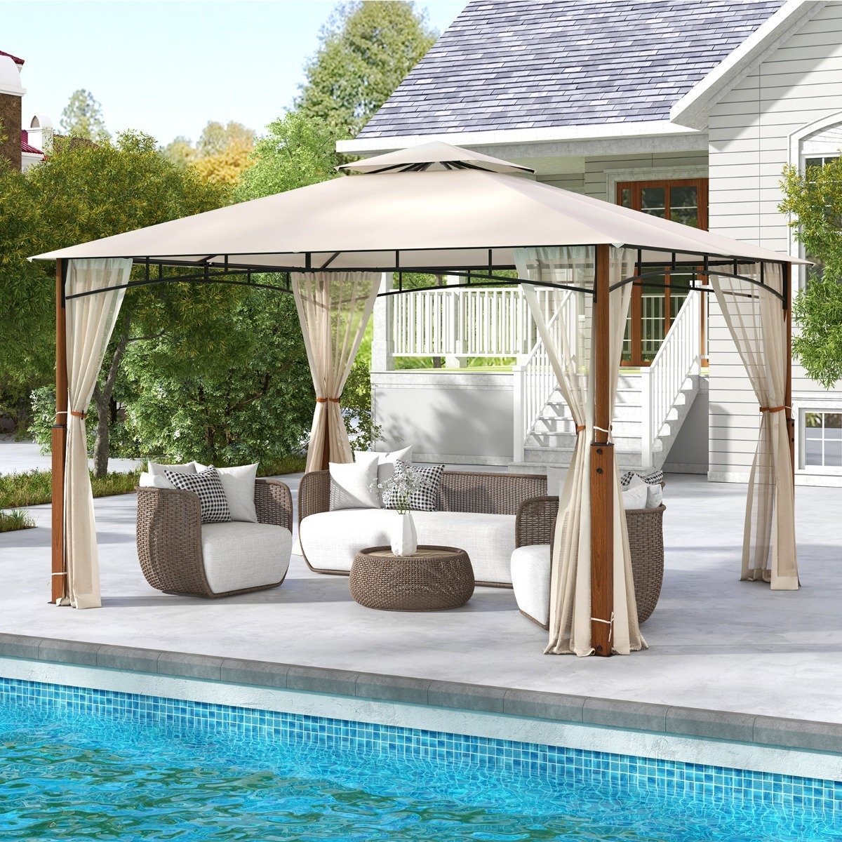 3,6 x 3 m Pavillon mit Doppeldach & Moskitonetz Wasserdichtes Partyzelt Gartenpavillon 3,6 x 3 m Pavillon mit Doppeldach & Moskitonetz Wasserdichtes Partyzelt Gartenpavillon von Costway