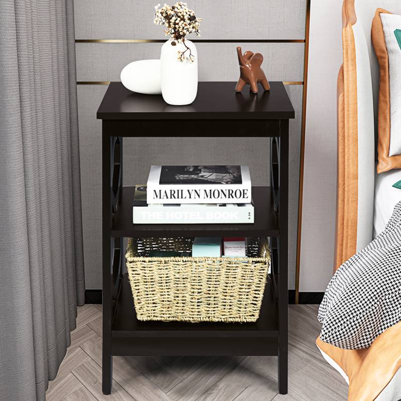 3 Ebenen Nachttisch OO-förmiger Beistelltisch mit Stabile Struktur 40 x 40 x 61 cm Braun von Costway