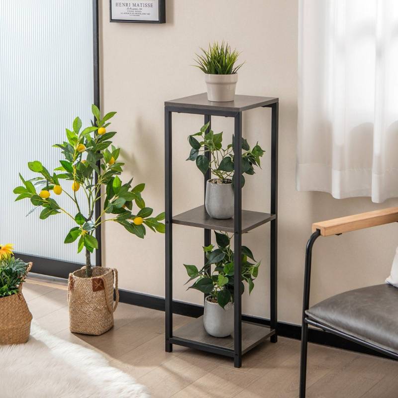 3 Etagen Metall-Pflanzenständer mit Kippsicherung Holz Blumenständer 30,5 x 30,5 x 91,5 cm von Costway