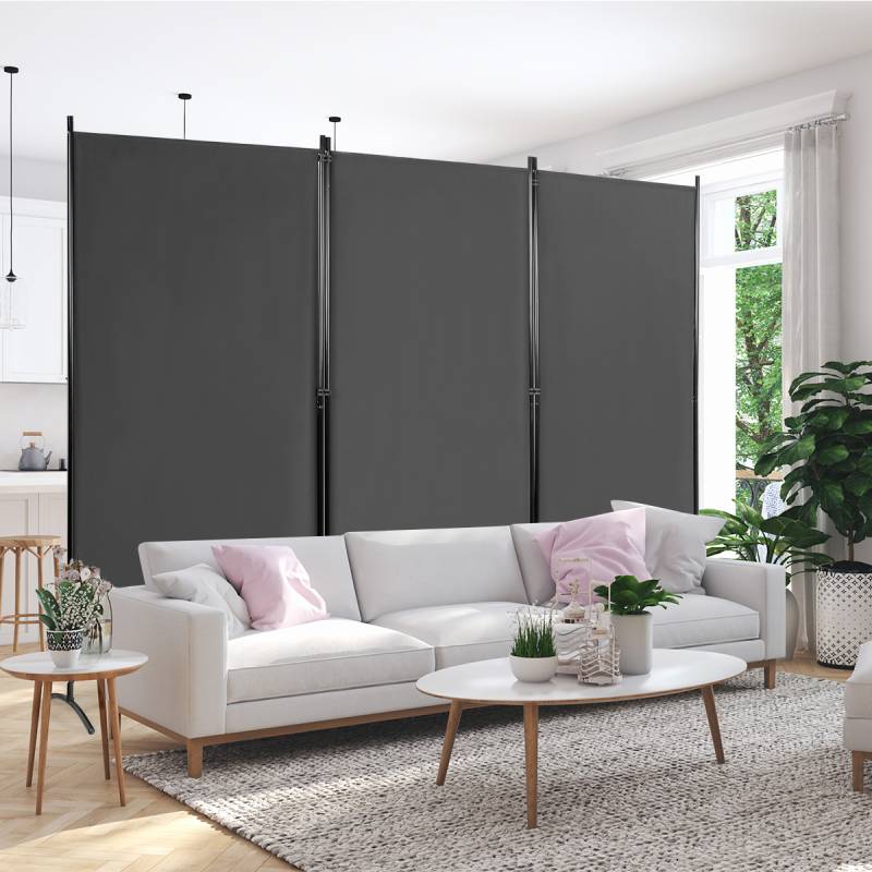3-Panel Raumteiler Faltbarer Stoffsichtschutz 260 x 183 cm Grau von Costway