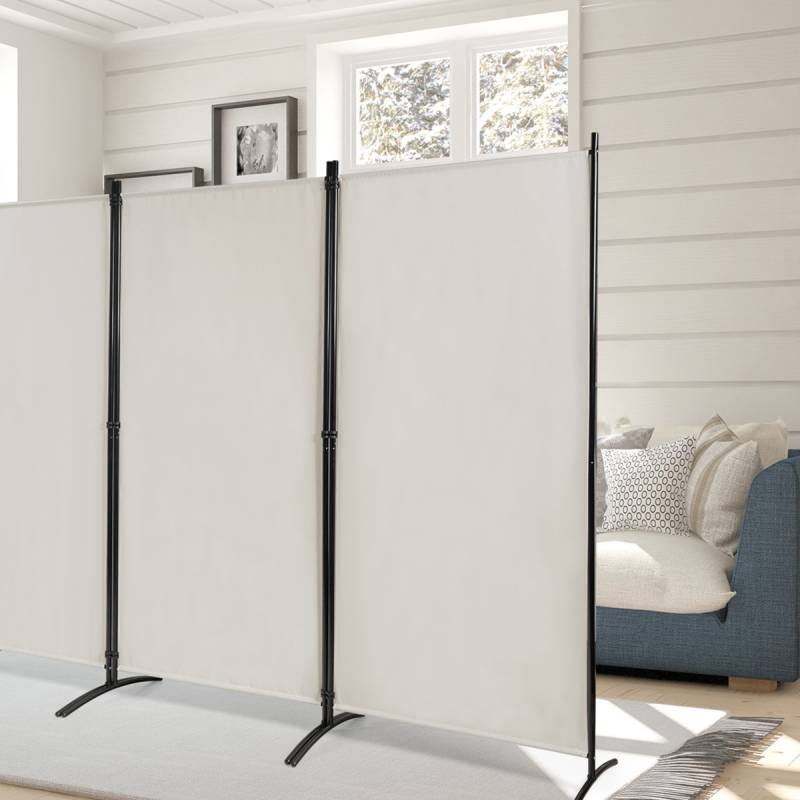 3-Panel Raumteiler mit Verstellbaren Untersetzern & Robusten Scharnieren & Stahlbasis Beige von Costway
