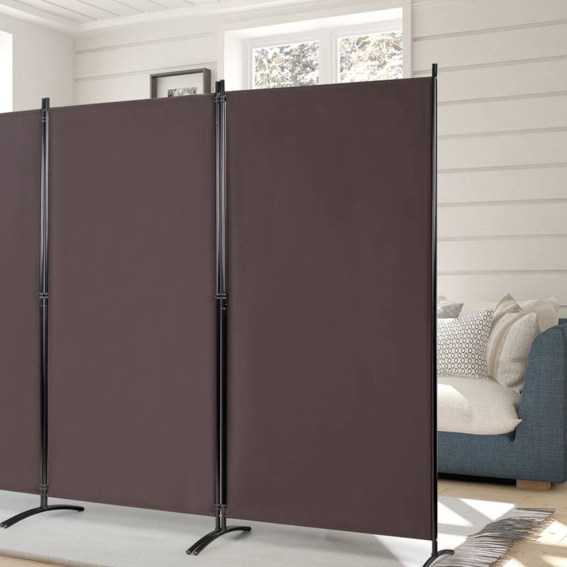 3 Panel Raumteiler mit robusten Scharnieren und Stahlbasis Freistehender Sichtschutz 260x 183 cm Kaffee von Costway