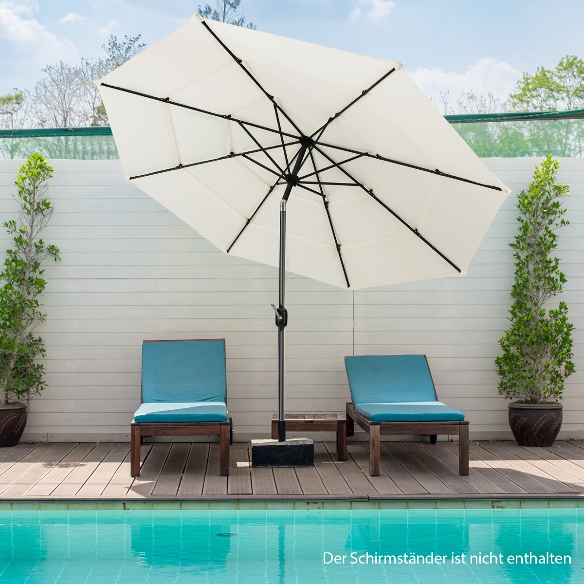 3-Stöckiger Terrassenschirm Doppelt Belüfteter Außenschirm 306 x 306 x 252 cm Beige von Costway