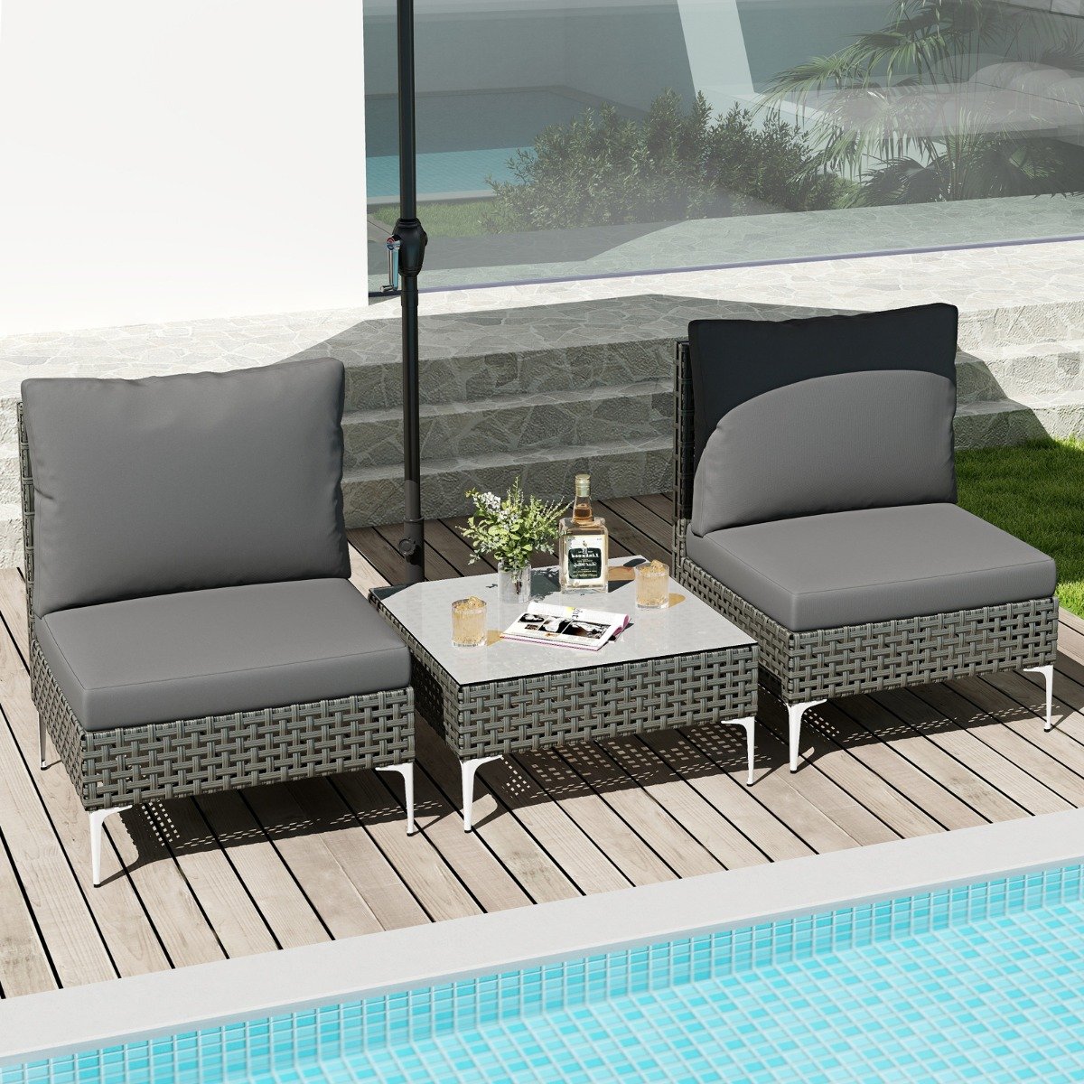 3-TLG Gartenmöbel Set Rattan Balkonmöbel-Set mit 2 Stühle inkl. Sitzkissen & Tisch Sitzgruppe Grau 3-TLG Gartenmöbel Set Rattan Balkonmöbel-Set mit 2 Stühle inkl. Sitzkissen & Tisch Sitzgruppe Grau von Costway