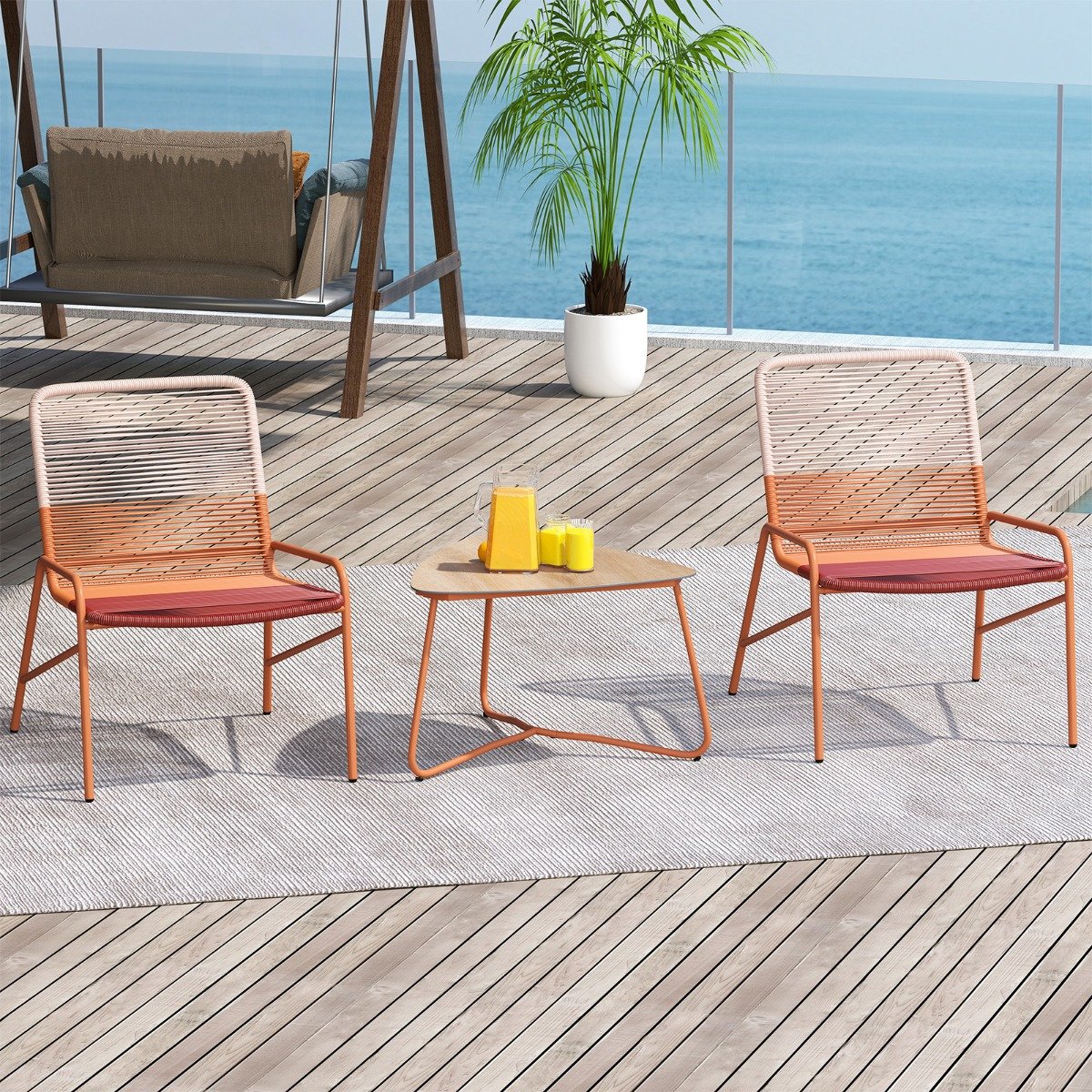 3 TLG. Gartenmöbel Set Rattan Balkonmöbel mit 2 Stühlen & Tisch Garten Sitzgruppe Gartengarnitur von Costway