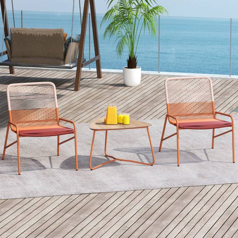 3 TLG. Gartenmöbel Set Rattan Balkonmöbel mit 2 Stühlen & Tisch Garten Sitzgruppe Gartengarnitur von Costway