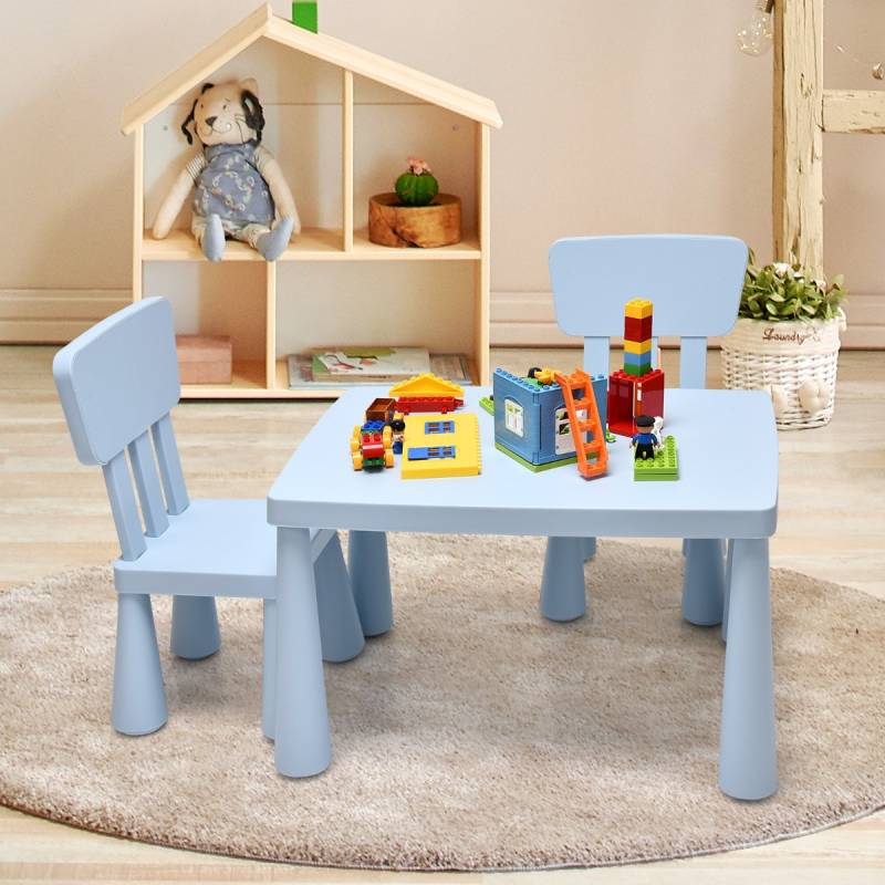 3 TLG. Kindersitzgruppe Kindertisch mit 2 Stühlen Kindermöbel aus Kunststoff Blau von Costway