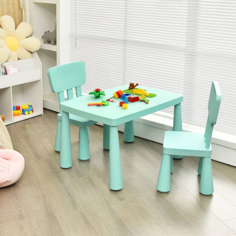 3 TLG. Kindersitzgruppe Kindertisch mit 2 Stühlen Kindermöbel aus Kunststoff Grün von Costway