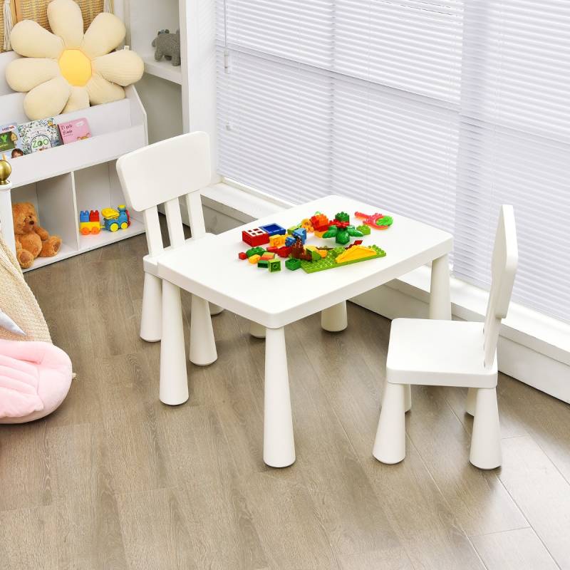 3 TLG. Kindersitzgruppe Kindertisch mit 2 Stühlen Kindermöbel aus Kunststoff Weiß von Costway