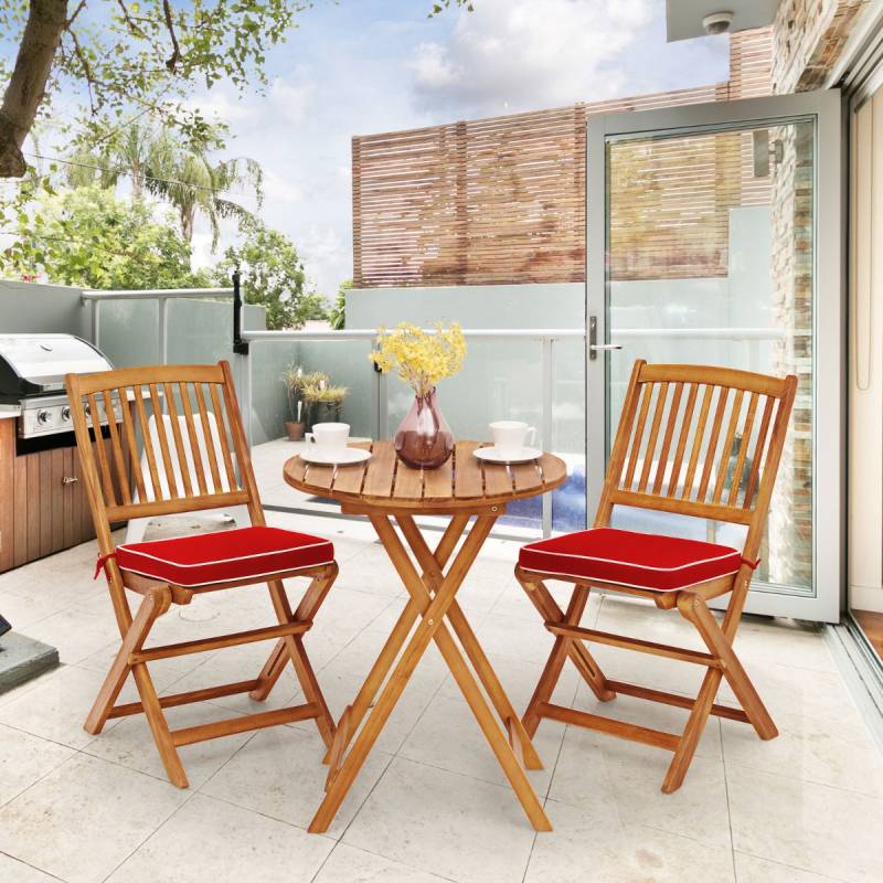3-TLG. Terrassenmöbel-Set mit Rundem Tisch & 2 Stühlen & 2 Kissen Ergonomische Sitzgarnitur Rot von Costway