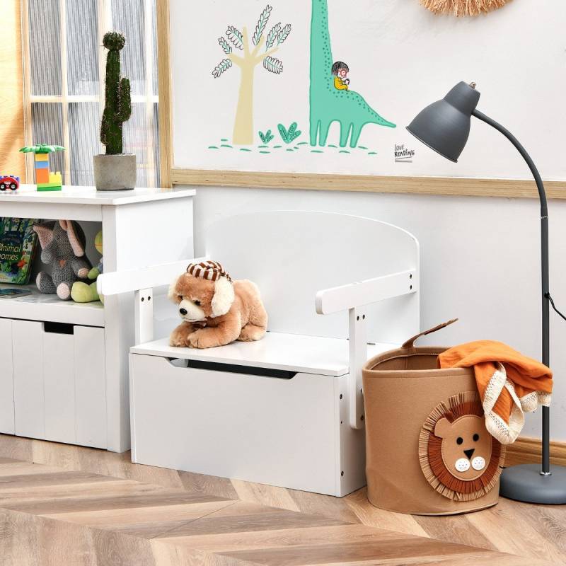 3 in 1 Kinder-Aktivitätstisch Set mit Schreibtisch & Sitzbank & Aufbewahrungsbox für Kindergarten Weiß von Costway