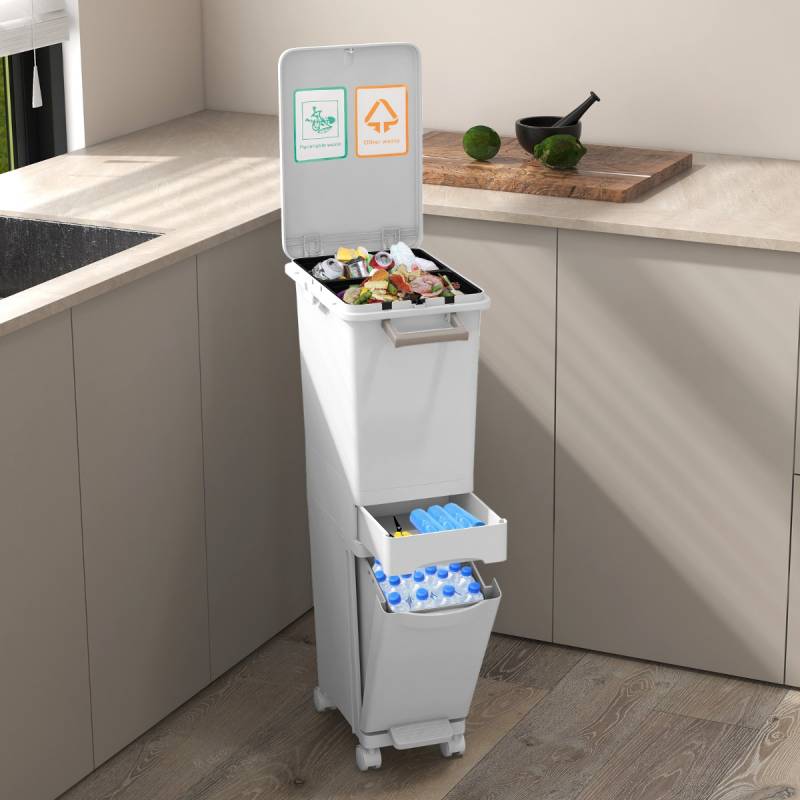 3 in 1 Multifunktionaler Mülleimer mit Neigbarem Unterem Behälter Küchenabfalleimer von Costway