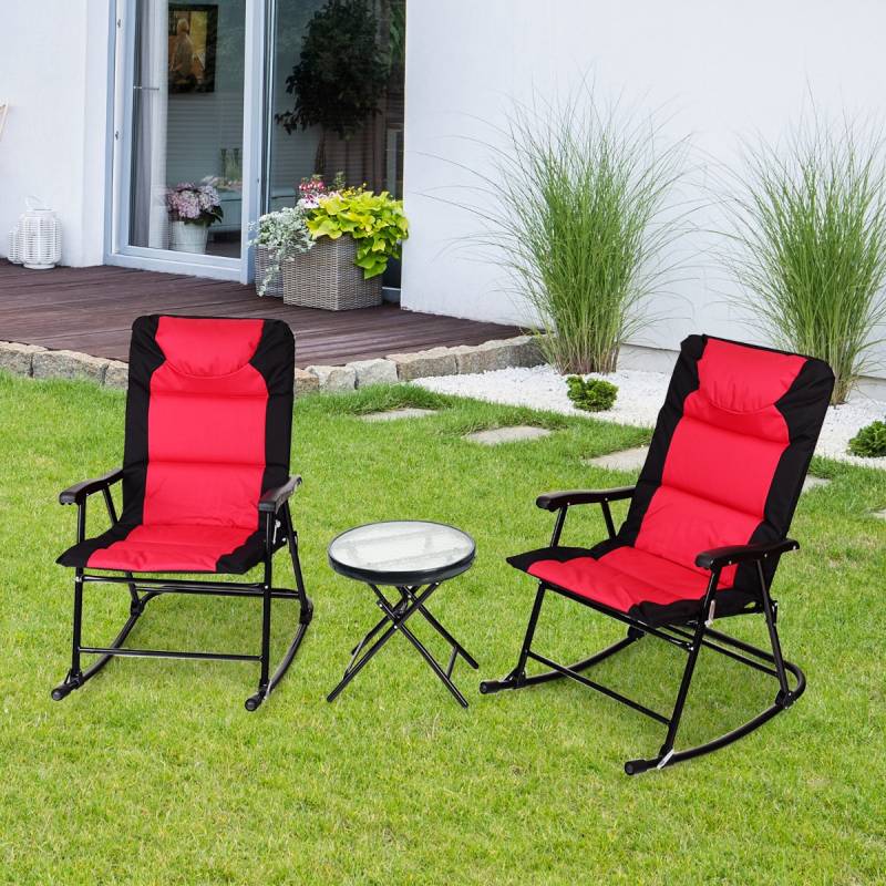 3-teiliges Schaukelliege Liegestühle mit Beistelltisch Gartenliege Rot + Schwarz von Costway