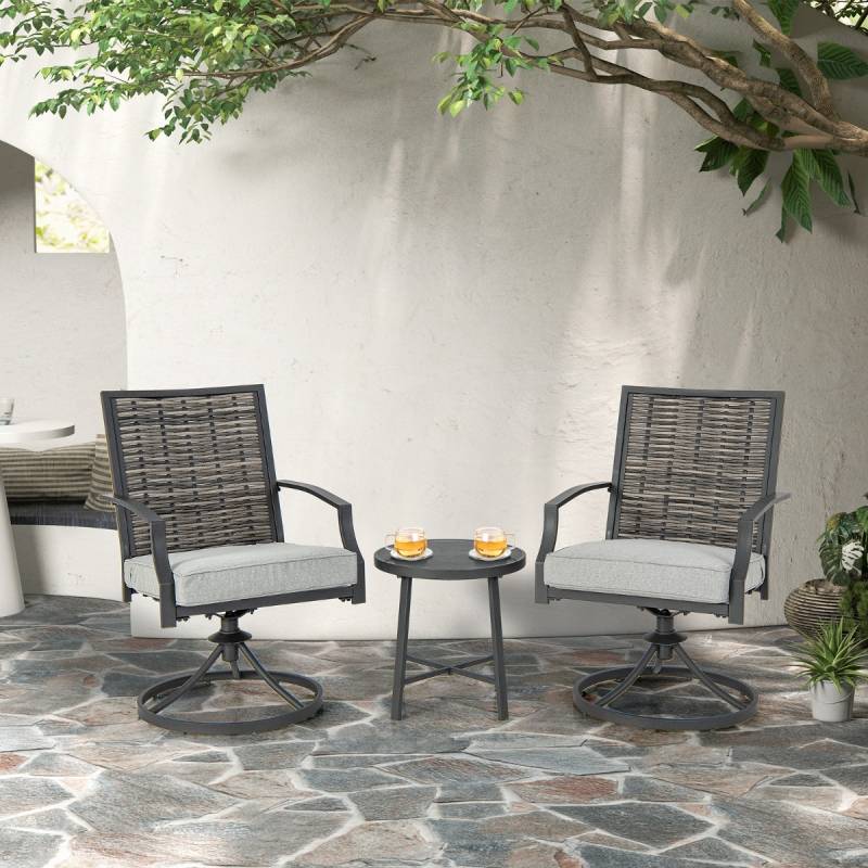 3-teiliges Terrassenmöbel-Set mit Kaffeetisch & Weichen Sitzkissen & Robustem Metallrahmen von Costway