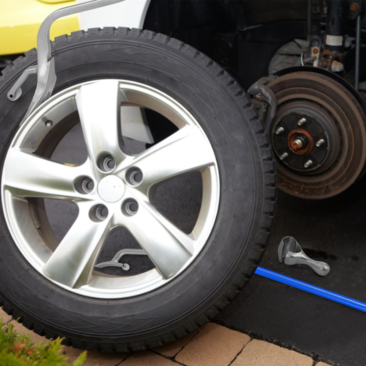 3-teiliges Werkzeug zum Reifenwechseln mit Stahlwulsthalter Blau von Costway