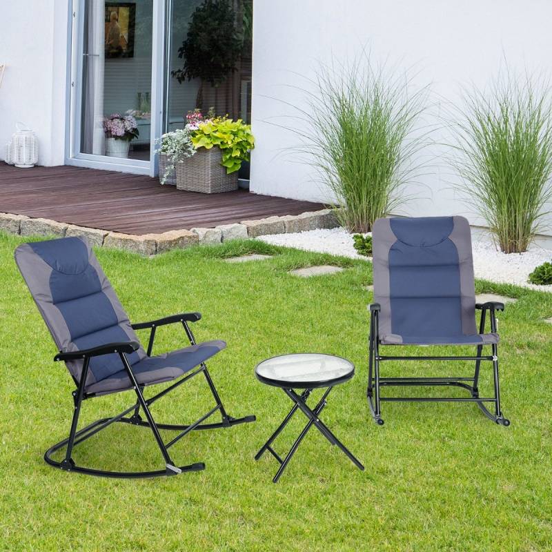 3-teiliges klappbares Bistro-Set Outdoor-Schaukelstühle mit Tisch  Blau + Grau von Costway