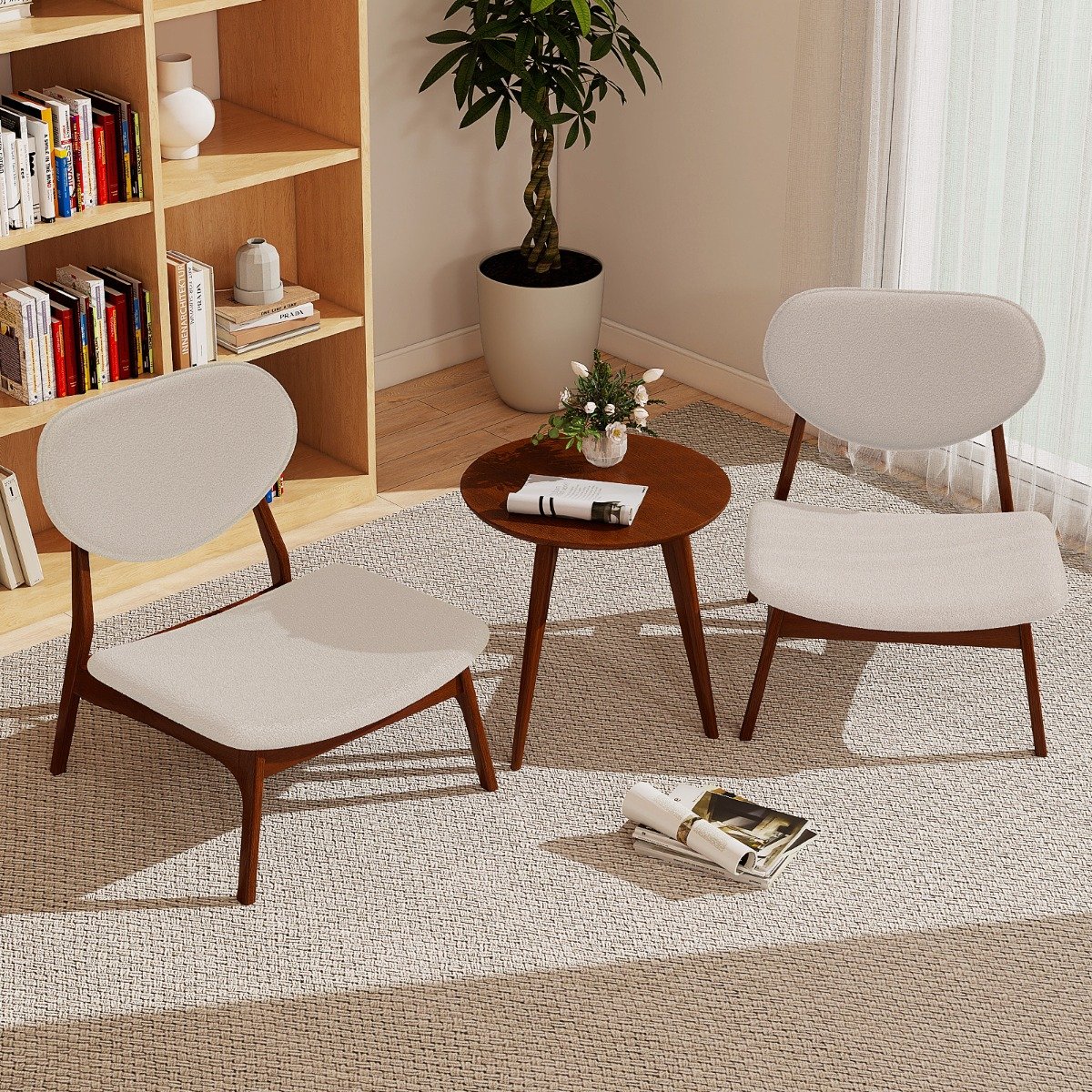3 tlg. Sessel mit Beistelltisch Gepolstertes Loungesessel Set Kleiner Tisch mit 2 Stühlen Beige 3 tlg. Sessel mit Beistelltisch Gepolstertes Loungesessel Set Kleiner Tisch mit 2 Stühlen Beige von Costway