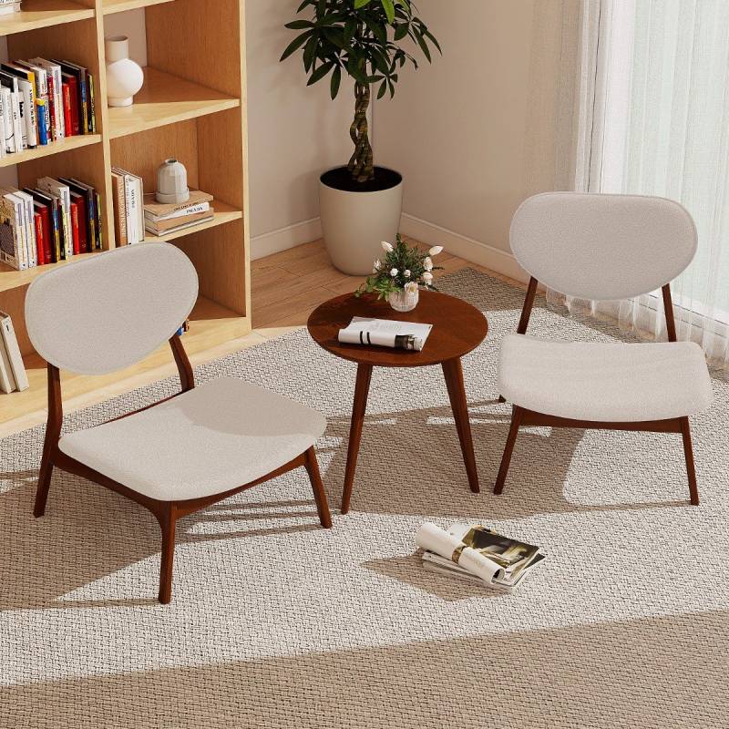 3 tlg. Sessel mit Beistelltisch Gepolstertes Loungesessel Set Kleiner Tisch mit 2 Stühlen Beige von Costway