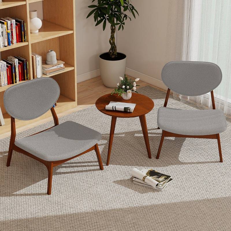 3 tlg. Sessel mit Beistelltisch Gepolstertes Loungesessel Set Kleiner Tisch mit 2 Stühlen Hellgrau von Costway