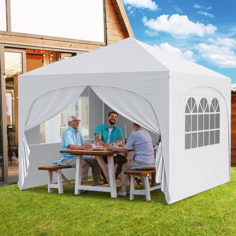 3 x 3 M Pavillon mit 4 Abnehmbaren Seitenwänden Gartenzelt inkl. Rolltasche 8 Heringe 4 Anker Weiß von Costway