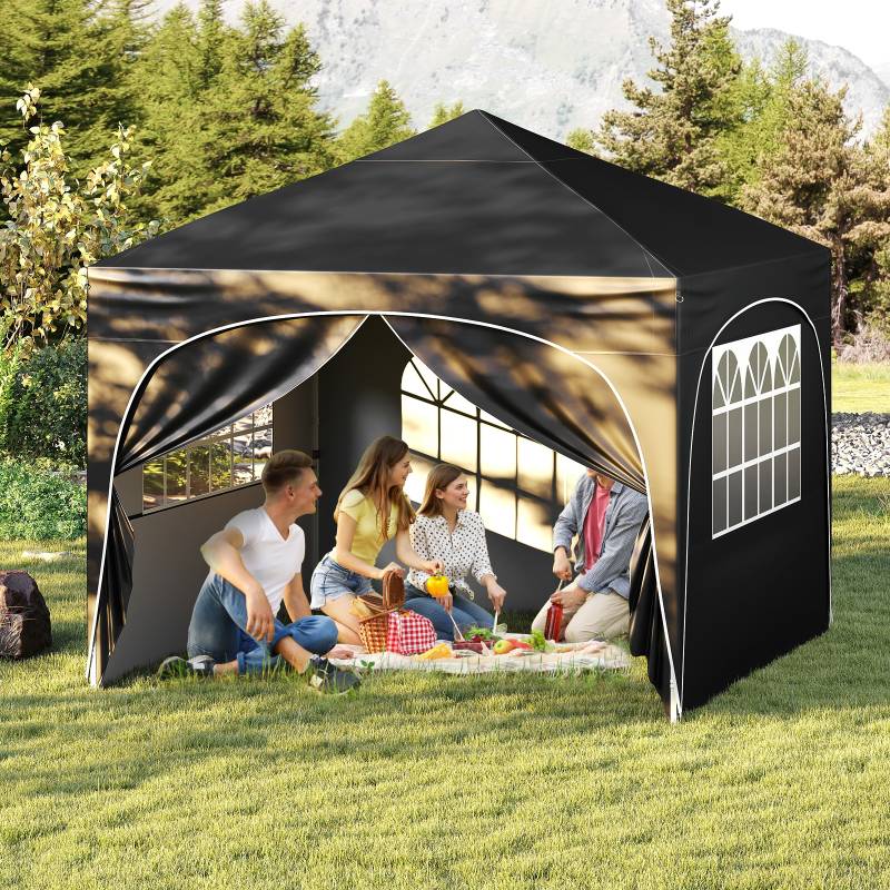 3 x 3 M Pavillon mit 4 abnehmbaren Seitenwänden Gartenzelt inkl. Rolltasche 8 Heringe 4 Anker Schwarz von Costway